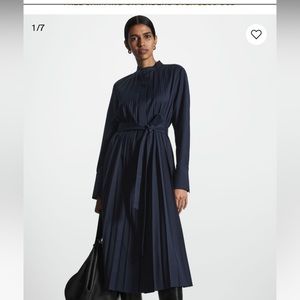 COS navy pleated midi dress